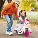 Rose unicorn ride-on pony with adult supervision