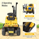 Yellow excavator backrest settings for driving and manual digging