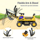 Yellow excavator adjustable arms and shovel positions