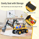 Yellow excavator seat and under-seat storage compartment