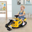 Yellow 6V construction ride-on in an indoor play setting