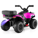 Pink 6V kids ATV with rear storage box and illuminated spray effect