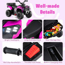 Pink ATV headlights, seat, rear storage, handlebar and pedal details