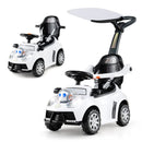 White 3-in-1 toddler toy push car with canopy and compact ride-on configuration