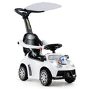 White toddler toy push car with canopy, parent handle, guardrail and seat belt