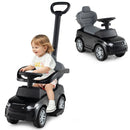 Black toddler toy car showing parent-push and compact configurations