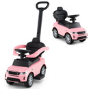 Pink 3-in-1 toddler push car in parent-push and compact ride-on configurations