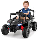 Black compact UTV ride-on with front bumper and roll bar