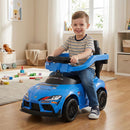 Blue toddler toy car shown with guardrails fitted