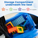 Toddler push car under-seat storage compartment with illustrative toys