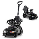 Black 3-in-1 toddler push car in parent-push and compact ride-on configurations
