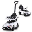 White 3-in-1 toddler push car in parent-push and compact ride-on configurations