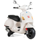 White kids electric scooter with both training wheels fitted