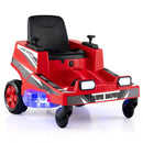 Red ride-on lawn-mower toy with two control sticks and illuminated deck