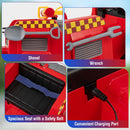 Toy shovel, wrench, seat strap and charging connection