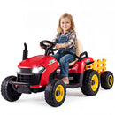 Red 24V tractor with yellow wheel centres and yellow trailer rails
