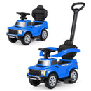 Blue toy push car shown in two configurations; one car included