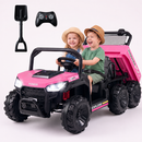 24V 2-Seater Ride on Dump Truck with Electric Dump Bed and Music Lights for Kids in Pink