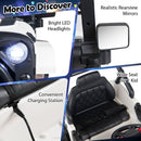 Headlights, mirrors, charging connection and seat for one child