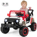 Red-and-white ride-on truck with parent remote