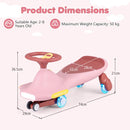 Pink wiggle car size diagram, ages 2–8 years and 50 kg maximum