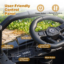 Black cargo UTV dashboard controls, USB port and battery display