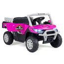 Rose 12V kids cargo UTV with silver-coloured trim and opening doors