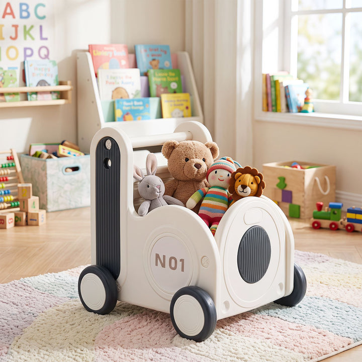 Train-Shaped Toddler Push Cart with Toy Storage, Grey, view 1