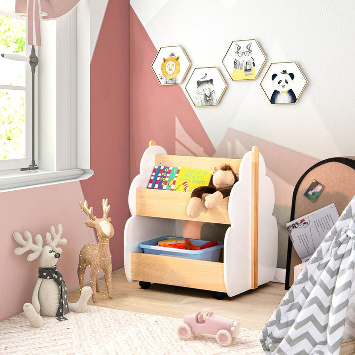 Tree-Shaped Kids Book and Toy Storage on Wheels – White product view 1