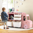 Truck-Shaped Kids Storage Cabinet with Four Removable Bins – Pink product view 7
