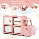 Truck-Shaped Kids Storage Cabinet with Four Removable Bins – Pink product view 10