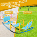 Blue three-seat rocking seesaw shown for indoor and outdoor play
