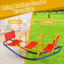 Red three-seat rocking seesaw shown for indoor and outdoor play
