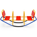 Red three-seat rocking seesaw with yellow frame and red seats