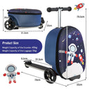 Blue & White Astronaut folding scooter suitcase: dimensions and weight limits