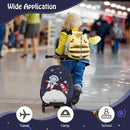 Blue & White Astronaut folding scooter suitcase: folded suitcase view; extra props not included