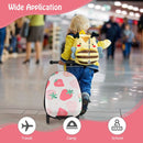 Pink & White Strawberry folding scooter suitcase: folded suitcase view; extra props not included