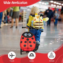 Red Ladybird folding scooter suitcase: folded suitcase view; extra props not included