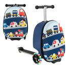 Colourful Vehicles folding scooter suitcase: folded and unfolded views of one unit