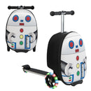 White Robot folding scooter suitcase: folded and unfolded views of one unit
