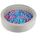 Grey round PU-covered foam ball pit with colourful play balls