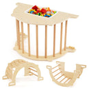 90 cm Natural arch shown in table, climbing and rocking configurations; one arch supplied, toys excluded