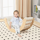 Natural wooden arch with cushion shown in awake rocking-chair use