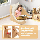 Wooden high-back arch with cushion and detachable stop blocks shown in seated awake use