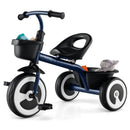 Toddler Tricycle with Adjustable Seat and Two Baskets - Navy product view