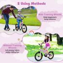 Purple 16-inch bike with and without training wheels