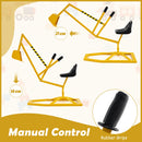 Yellow sand digger showing two positions of the manually operated arm and a close-up of its rubber hand grip
