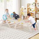 Natural climbing set arranged indoors