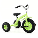 Green adjustable kids tricycle – three-quarter product view on white