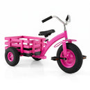 Pink adjustable kids tricycle with rear storage basket – three-quarter product view on white